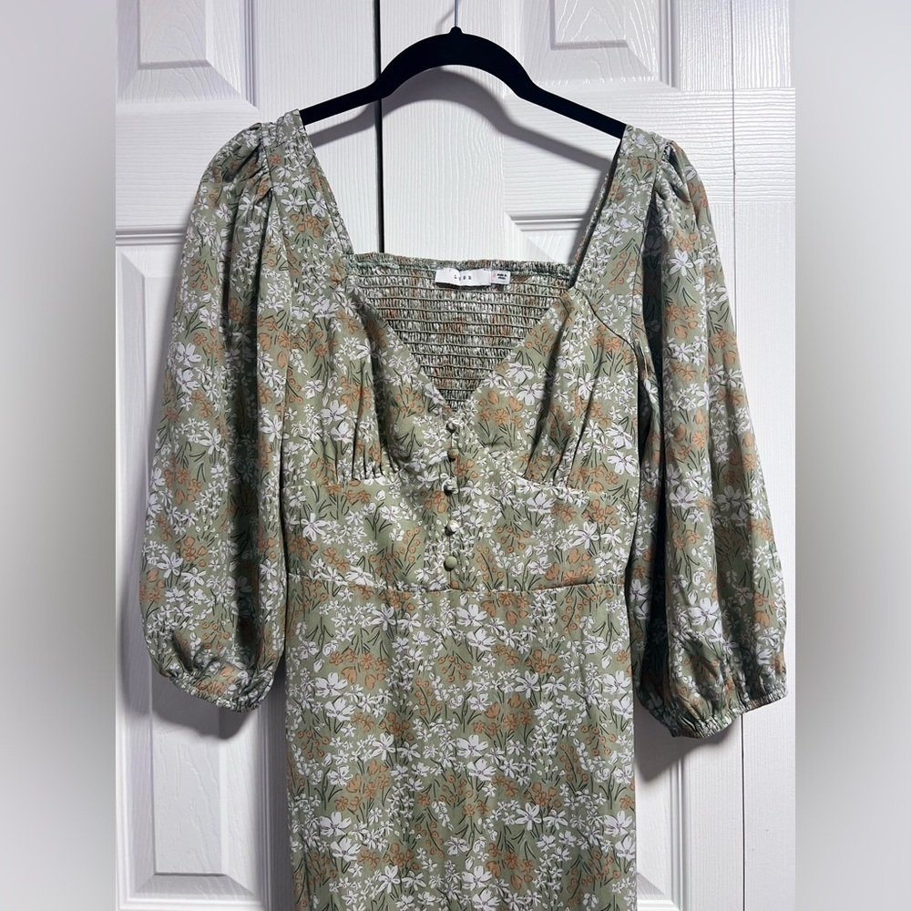 Lush Boho Cottagecore Floral Semi Backless 3/4 Sleeved Midi Dress - Picture 3 of 7